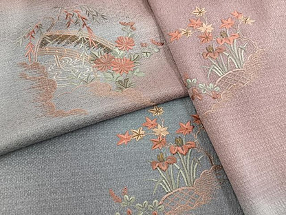 平和屋着物■訪問着　総刺繍　渡り橋花文　暈し染め　金彩　正絹　逸品　BAAX9529yc