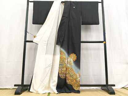 平和屋着物■豪華黒留袖　作家物　向かい鳳凰更紗花文　暈し染め　金銀彩　正絹　逸品　BAAX9536yc