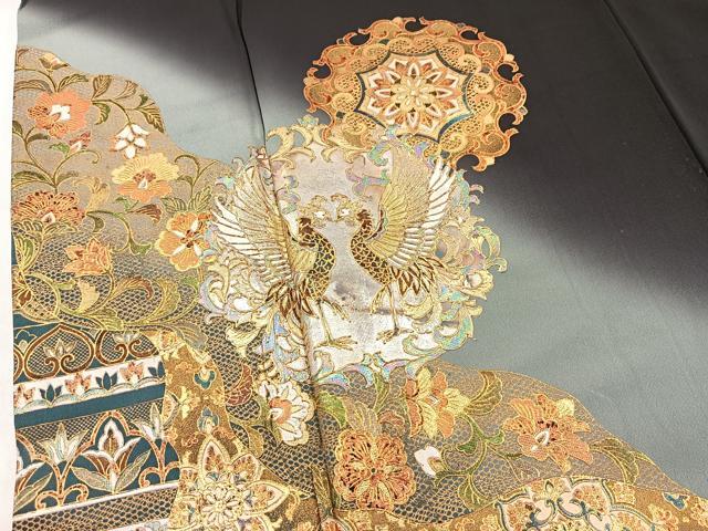 平和屋着物■豪華黒留袖　作家物　向かい鳳凰更紗花文　暈し染め　金銀彩　正絹　逸品　BAAX9536yc