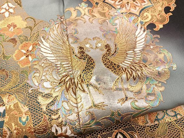 平和屋着物■豪華黒留袖　作家物　向かい鳳凰更紗花文　暈し染め　金銀彩　正絹　逸品　BAAX9536yc