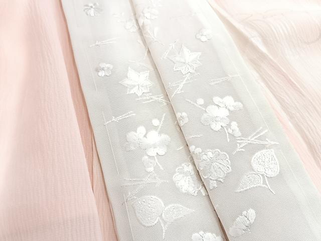 平和屋着物■長襦袢　無双仕立て　遠州椿地紋　暈し染め　半衿刺繍　正絹　逸品　BAAX9539yc