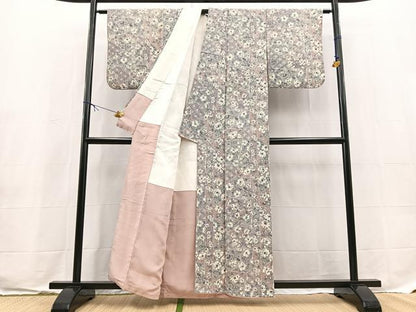 平和屋着物■上質な小紋　切嵌花文　鬼しぼ縮緬　正絹　逸品　BAAX9541yc