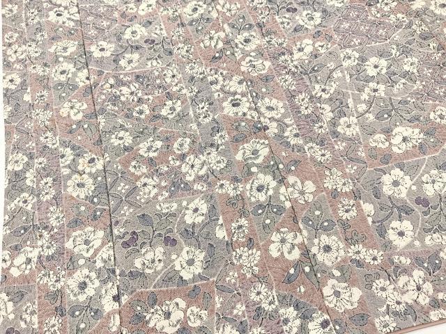 平和屋着物■上質な小紋　切嵌花文　鬼しぼ縮緬　正絹　逸品　BAAX9541yc
