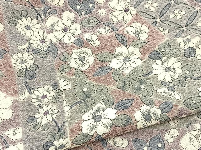 平和屋着物■上質な小紋　切嵌花文　鬼しぼ縮緬　正絹　逸品　BAAX9541yc
