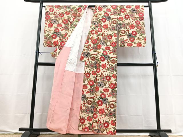 平和屋着物■上質な小紋　型染め　草花文　正絹　逸品　BAAX9544yc