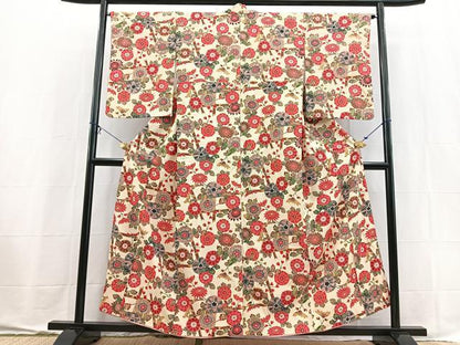 平和屋着物■上質な小紋　型染め　草花文　正絹　逸品　BAAX9544yc