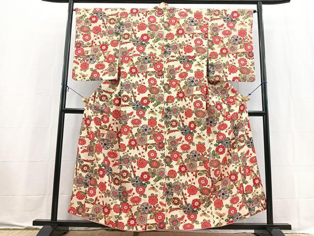 平和屋着物■上質な小紋　型染め　草花文　正絹　逸品　BAAX9544yc