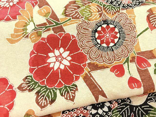 平和屋着物■上質な小紋　型染め　草花文　正絹　逸品　BAAX9544yc