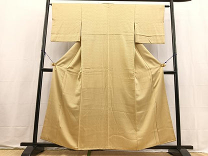 平和屋着物■上質な色無地　鮫小紋柄地紋　浅黄色　正絹　逸品　BAAX9547yc