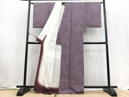 平和屋着物■上質な小紋　幾何学更紗花文　鬼しぼ縮緬　正絹　逸品　BAAX9548yc