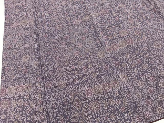 平和屋着物■上質な小紋　幾何学更紗花文　鬼しぼ縮緬　正絹　逸品　BAAX9548yc