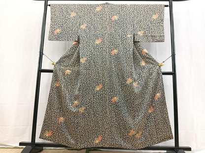 平和屋着物■上質な小紋　花蝶文　正絹　逸品　BAAX9550yc