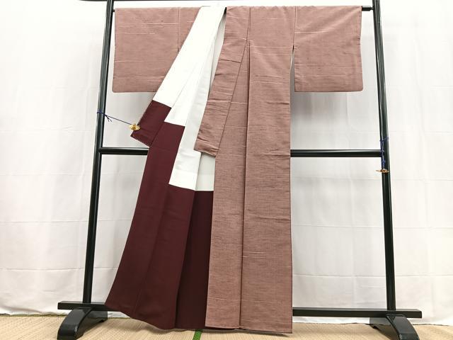 平和屋着物■上質な紬　横段文　正絹　逸品　BAAX9559yc
