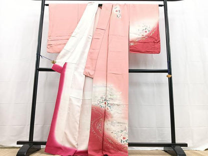 平和屋着物■訪問着　花蝶文　暈し染め　金銀彩　正絹　逸品　BAAX9560yc