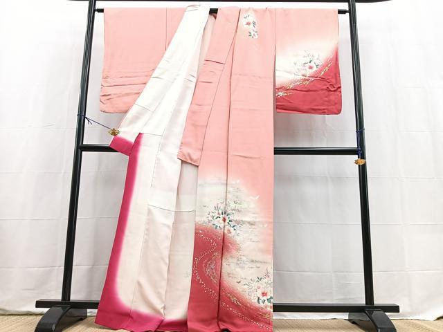 平和屋着物■訪問着　花蝶文　暈し染め　金銀彩　正絹　逸品　BAAX9560yc