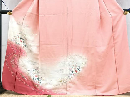 平和屋着物■訪問着　花蝶文　暈し染め　金銀彩　正絹　逸品　BAAX9560yc