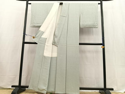 平和屋着物■上質な色無地　鹿の子地紋　薄雲鼠色　正絹　逸品　BAAX9562yc