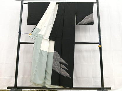 平和屋着物■訪問着　立波文　黒地　正絹　逸品　BAAX9563yc