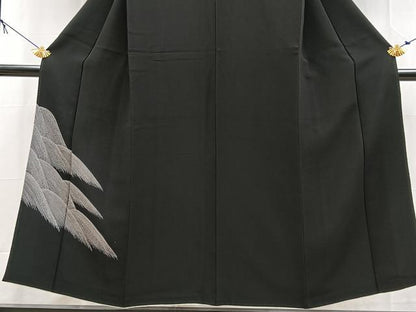 平和屋着物■訪問着　立波文　黒地　正絹　逸品　BAAX9563yc
