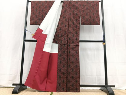 平和屋着物■上質な紬　麻の葉文様　正絹　逸品　BAAX9565yc