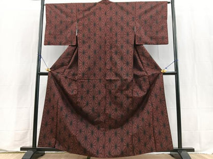 平和屋着物■上質な紬　麻の葉文様　正絹　逸品　BAAX9565yc