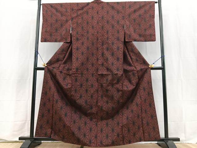 平和屋着物■上質な紬　麻の葉文様　正絹　逸品　BAAX9565yc