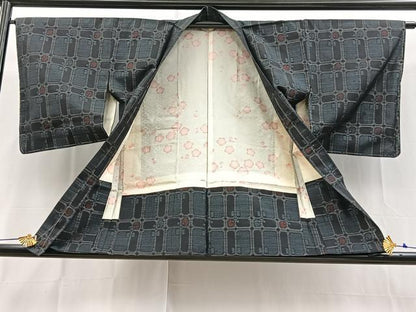 平和屋着物■本場大島紬　アンサンブル　幾何学文様　池田絹織物謹製　証紙付き　正絹　逸品　未使用　BAAX9566yc