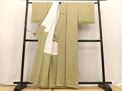 平和屋着物■上質な色無地 杢目地紋 柳茶色 正絹 逸品 未使用 BAAX9569yc