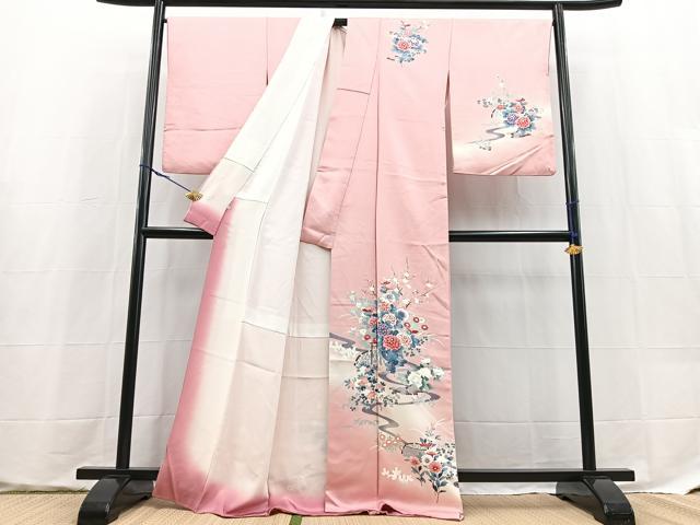 平和屋着物●訪問着　刺繍　風景花文　暈し染め　正絹　逸品　BAAX9570yc