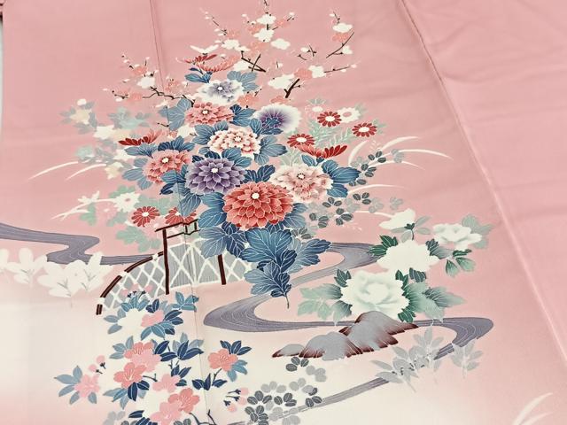 平和屋着物○訪問着 刺繍 風景花文 暈し染め 正絹 逸品 BAAX9570yc