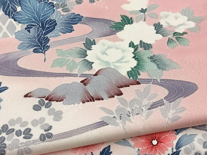 平和屋着物●訪問着　刺繍　風景花文　暈し染め　正絹　逸品　BAAX9570yc