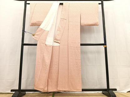 平和屋着物■上質な色無地　石垣地紋　水柿色　正絹　逸品　BAAX9572yc