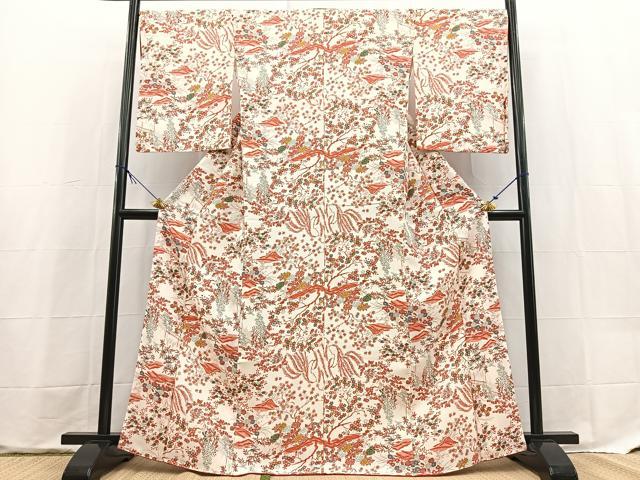 平和屋着物■上質な小紋　風景花文　正絹　逸品　BAAX9577yc