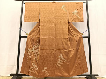 平和屋着物■訪問着　絞り　刺繍　立波草葉文　金銀糸　正絹　逸品　BAAX9580yc