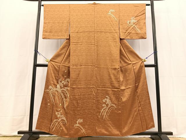 平和屋着物■訪問着　絞り　刺繍　立波草葉文　金銀糸　正絹　逸品　BAAX9580yc