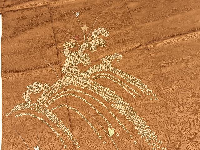 平和屋着物■訪問着　絞り　刺繍　立波草葉文　金銀糸　正絹　逸品　BAAX9580yc