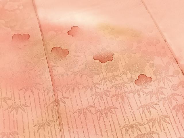 平和屋着物●色留訪問着　地紋起こし　竹梅文　薄紅色　暈し染め　正絹　逸品　BAAX9589yc