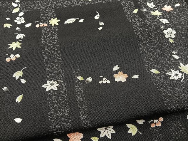 平和屋着物●上質な小紋　市松草花文　黒地　正絹　逸品　BAAX9590yc