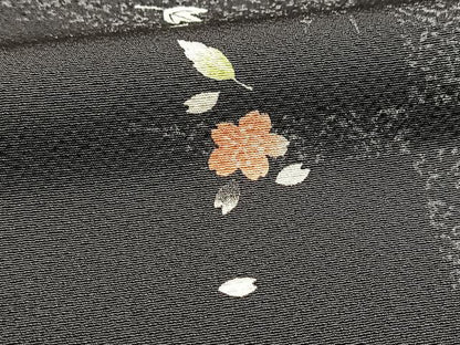 平和屋着物●上質な小紋　市松草花文　黒地　正絹　逸品　BAAX9590yc