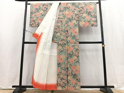 平和屋着物■上質な紬　立波花文　黒地　正絹　逸品　未使用　BAAX9591yc