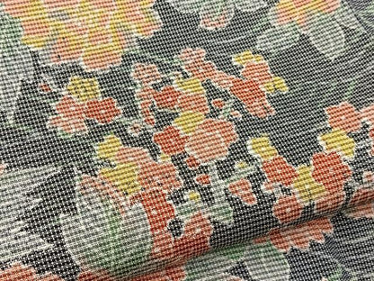 平和屋着物■上質な紬　立波花文　黒地　正絹　逸品　未使用　BAAX9591yc