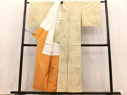 平和屋着物■上質な紬　亀甲吉祥花文　正絹　逸品　BAAX9592yc