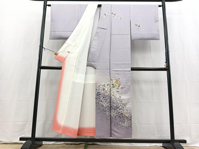 平和屋着物■訪問着　扇草花文　暈し染め　金銀彩　正絹　逸品　BAAX9593yc
