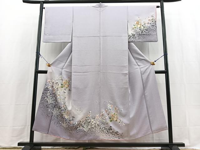 平和屋着物■訪問着　扇草花文　暈し染め　金銀彩　正絹　逸品　BAAX9593yc