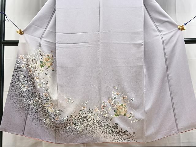 平和屋着物■訪問着　扇草花文　暈し染め　金銀彩　正絹　逸品　BAAX9593yc