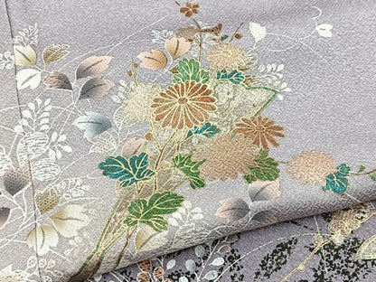 平和屋着物■訪問着　扇草花文　暈し染め　金銀彩　正絹　逸品　BAAX9593yc