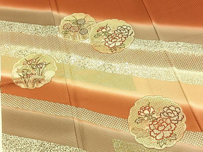 平和屋着物■中国三大刺繍　スワトウ刺繍　訪問着　雪輪花文　暈し染め　金銀彩　正絹　逸品　未使用　BAAX9594yc