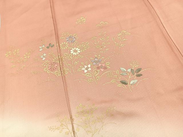 平和屋着物●訪問着　刺繍　花蝶文　薄紅色　暈し染め　金彩　正絹　逸品　未使用　BAAX9596yc
