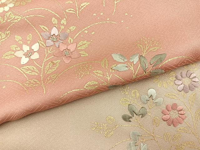 平和屋着物●訪問着　刺繍　花蝶文　薄紅色　暈し染め　金彩　正絹　逸品　未使用　BAAX9596yc