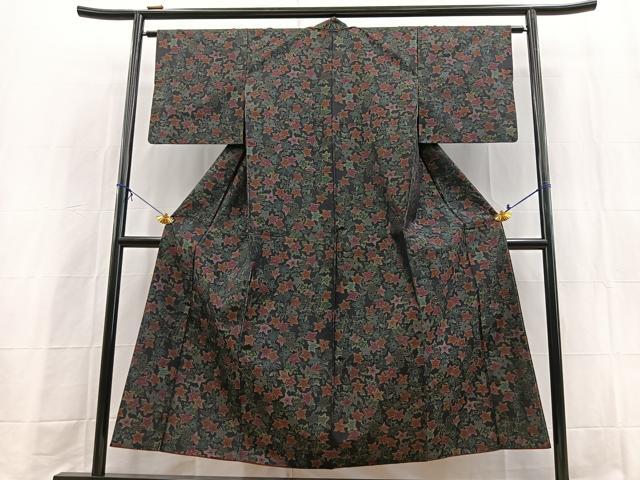 平和屋着物■本場大島紬　草花文　正絹　逸品　BAAX9597yc